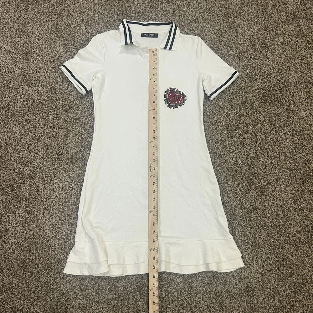 Dolce And Gabbana Teen Girls White Heart Polo Dress Made In Italy